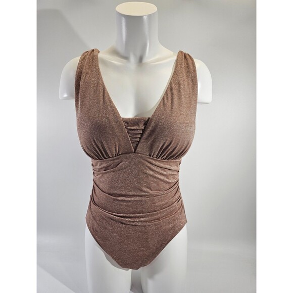 LANDS' END Women's 12 Slender Suit Shine Grecian One Piece Swimsuit Swim Suit - Picture 2 of 9